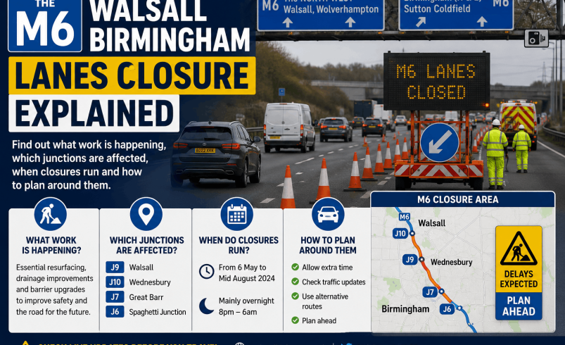 M6 Walsall Birmingham Lanes Closure
