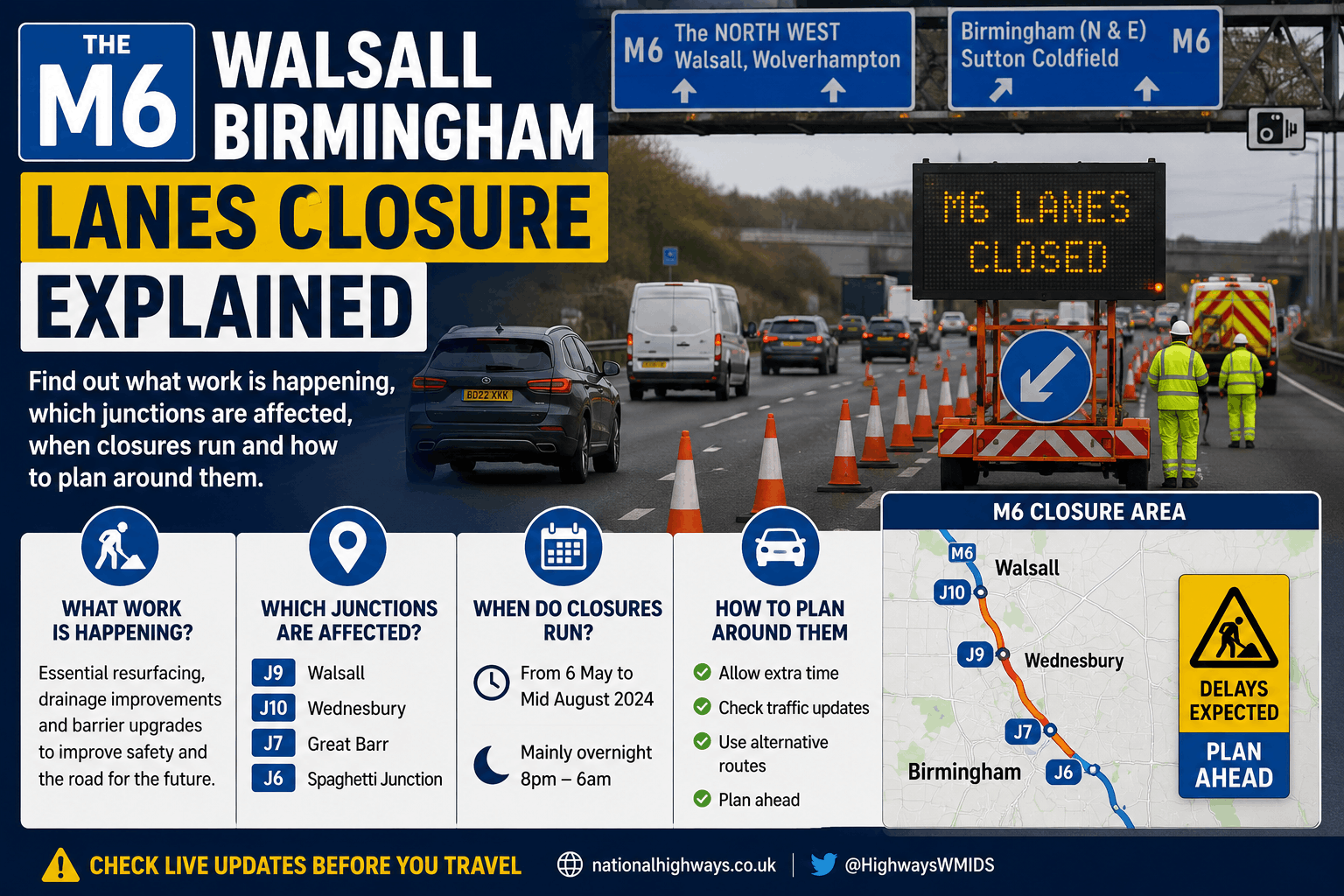 M6 Walsall Birmingham Lanes Closure: What’s Happening