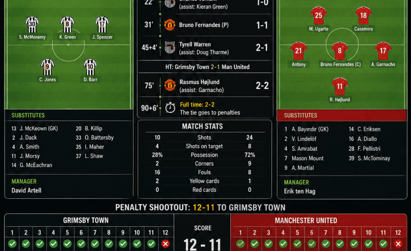 grimsby town vs manchester united f.c. lineups